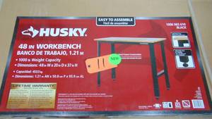 lot 11 image: Husky Ready-To-Assemble 4 ft. Solid Wood Top Workbench in Black