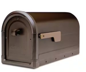 lot 44 image: Architectural Mailboxes  Roxbury Rubbed Bronze, Large, Steel, Post Mount Mailbox with Premium Cast Aluminum Knob and Champagne Flag