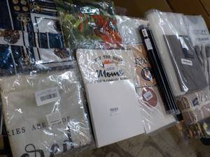 lot 43 image: Box of New Overstock Curtains, Pill...