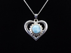 .925 Sterling Silver Larimar Cabochon Heart Pendant Necklace