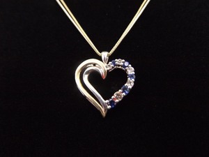 .925 Sterling Silver 10k Yellow Gold Accented Sapphire Heart Pendant Necklace