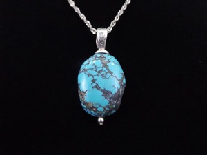 .925 Sterling Silver Howlite Cabochon Pendant Necklace
