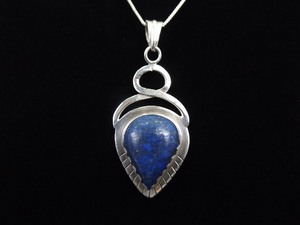.925 Sterling Silver Large Lapis Lazuli Cabochon Pendant Necklace