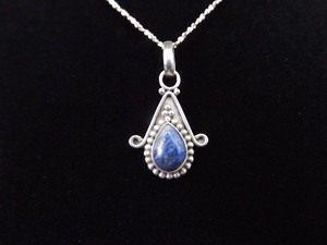 .925 Sterling Silver Lapis Lazuli Cabochon Pendant Necklace