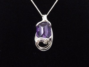 .925 Sterling Silver Amethyst Crystal Pendant Necklace