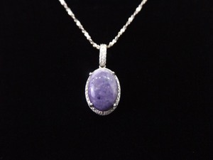 .925 Sterling Silver Charoite Cabochon Pendant Necklace