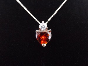 .925 Sterling Silver Garnet Crystal Heart Pendant Necklace