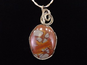 .925 Sterling Silver Large Jasper Agate Pendant Duotone Necklace