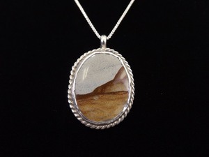 .925 Sterling Silver Jasper Landscape Pendant Necklace