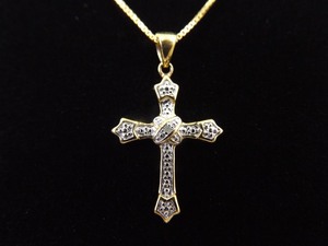 .925 Sterling Silver Diamond Accented Vermeil Cross Pendant Necklace
