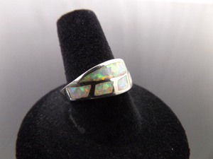 .925 Sterling Silver Inlayed Opal Ring Size 7.25