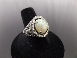 .925 Sterling Silver Confetti Cabochon Scrolled Ring Size 8