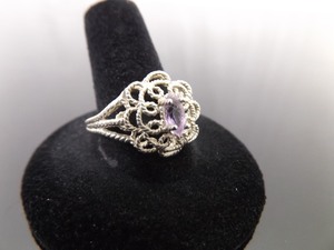 .925 Sterling Silver Marquise Cut Amethyst Scrolled Ring Size 11