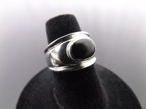 .925 Sterling Silver Black Onyx Cabochon Ring Size 6