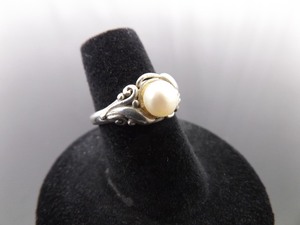 .925 Sterling Silver Genuine Pearl Scrolled Ring Size 6