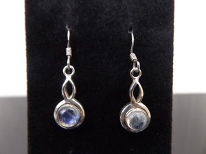 .925 Sterling Silver Moonstone Cabochon Dangle Hook Earrings