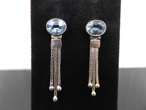 .925 Sterling Silver Oval Cut Topaz Hinged Dangle Post Earrings