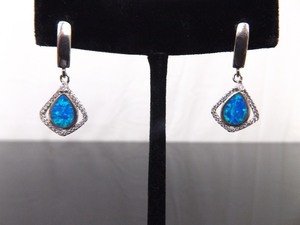 .925 Sterling Silver Opal Dichroic Dangle Latch Post Earrings
