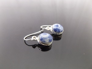 .925 Sterling Silver Sodalite Cabochon Dangle Hook Earrings