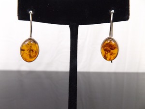 .925 Sterling Silver Amber Cabochon Hook Earrings