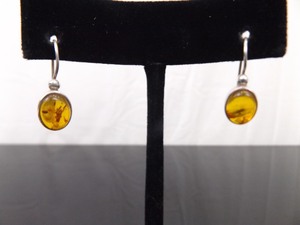 .925 Sterling Silver Amber Cabochon Hook Earrings