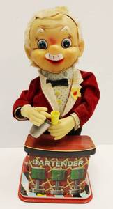 lot 5 image: Bartender 1960s Rosco Toy Battery Operated Man Cave Vintage Toy