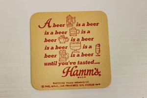 lot 47 image: 10 Vintage Hamms Bar Cardboard Coasters Double Sided