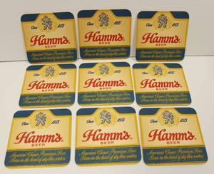 lot 49 image: 10 Vintage Hamms Bar Cardboard Coasters Double Sided