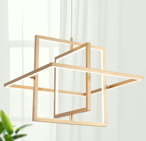 Modern LED Chandelier Square Gold Pendant Ceiling Light Fixture for Dining Room (OPEN BOX)