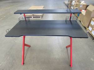 JJS 48 Home Office Gaming Computer Desk with Monitor Stand in Black & Red (TOP IS SLIGHTLY SCRATCHED, ASSEMBLED)