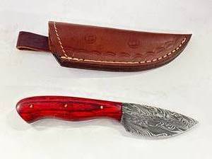 Custom Made Damascus Knife with Leather Sheath 6 Inches