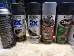 lot 32 image: Huge Assortment of Spray Paint and Tote Full of Supplies