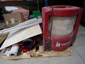 lot 34 image: Build Clean HEPA Dust Extractor with Hose, 6 Zip Poles, various job site Dust Control Accessories and Supplies