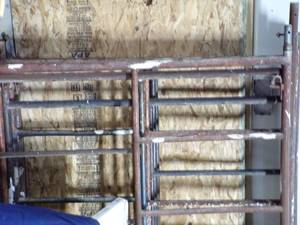 lot 35 image: 6 Sections of Safeway Scaffolding with Large Wheels and 3 Aluminum Planks