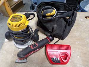 lot 9 image: Milwaukee M12 Oscillating Muti-Tool  DeWalt Router Motor 2-14 HP (DW618M)