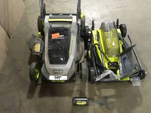 Lot of Ryobi Lawn Moweers One Battery Included  Customer Returns See Pictures
