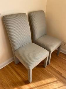 lot 12 image: Set of Two Green Striped Dining Chairs