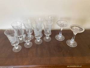 lot 17 image: Set of 8 Goblets with Frosted Leaf Design and Candlestick Holders