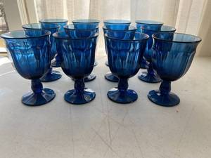 lot 22 image: Set of 12 Blue Glass Pedestal Goblets