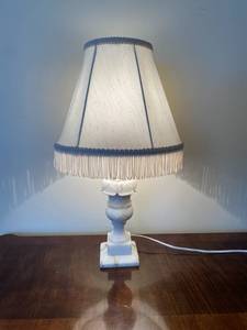 lot 27 image: White Alabaster Lamp with Cream Shade