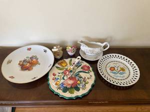 lot 30 image: Vintage Decorative Plates, Gravy Boat, Jewelry Box and More