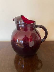 lot 37 image: Red Glass Pitcher