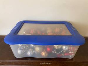lot 41 image: Christmas Ornaments and Storage Container