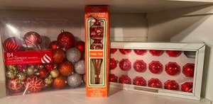 lot 73 image: Red, Silver, and Gold Ornaments, Glass Tree Top