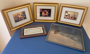 lot 119 image: Vintage Gold Framed AngelCherub Artwork & More