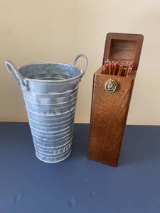 lot 120 image: Vintage Tall Match Box, Aluminum Container