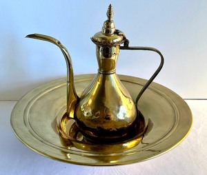 Vintage Middle East Brass Ewer and Basin
