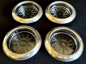 Set of Four Vintage Sterling Rimmed Coasters by Frank M. Whiting Co.