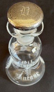 Antique Etched Oil and Vinegar Bottle with Sterling Top