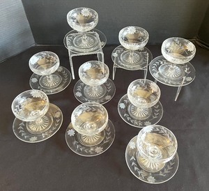 Vintage Etched Glass Sherbet Set